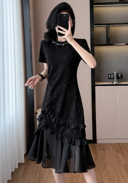 亮鑽木耳拼接裙