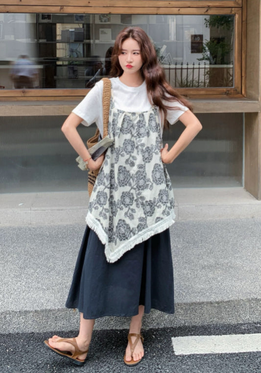 拼接碎花裙套裝