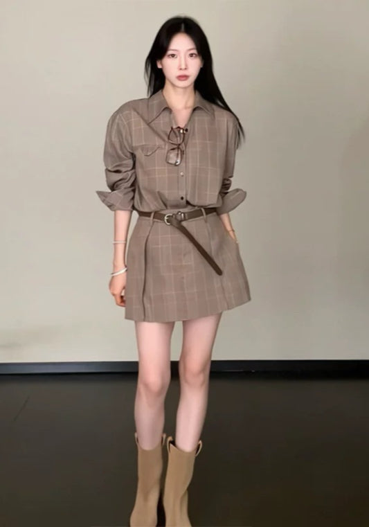 格仔襯衫裙套裝