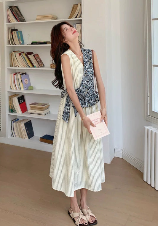 條紋碎花拼接裙