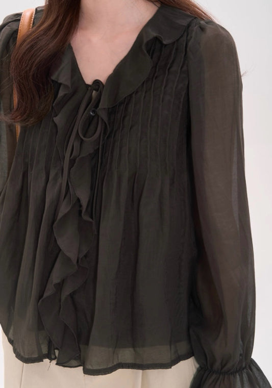 天絲荷葉邊襯衫