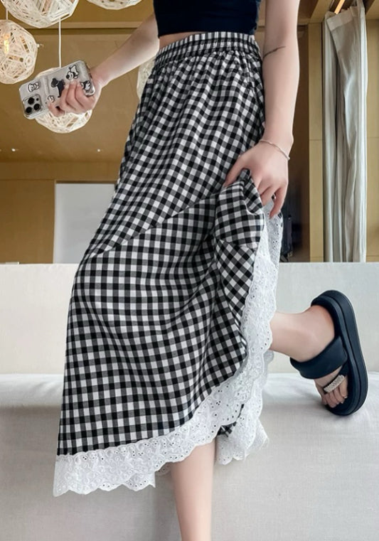 格仔蕾絲半裙