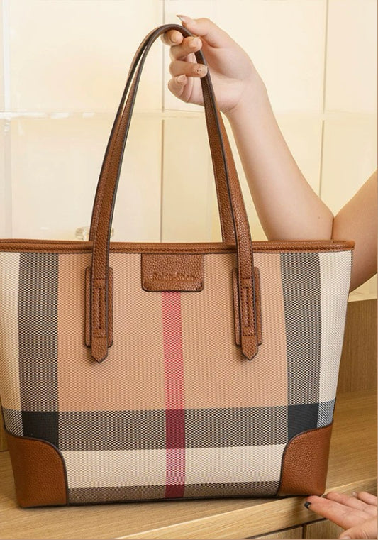撞色格子托特袋