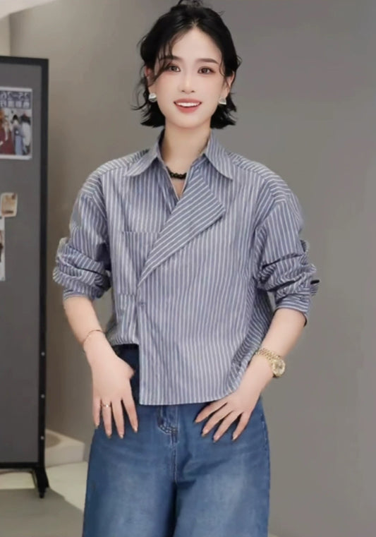 條紋斜扣襯衫