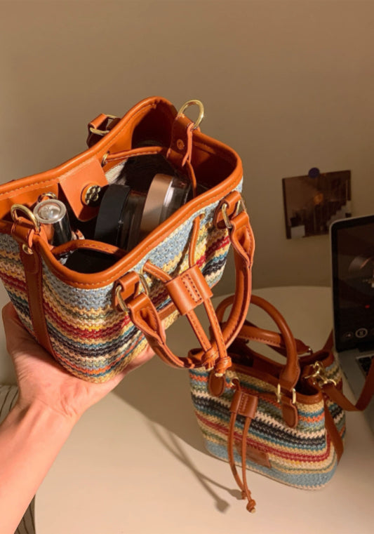 彩色辮子水桶包