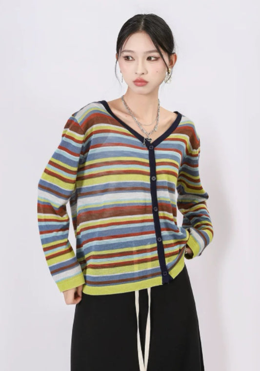 彩色條紋開衫