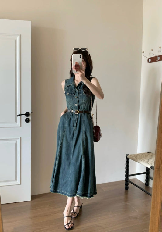 復古無袖牛仔裙