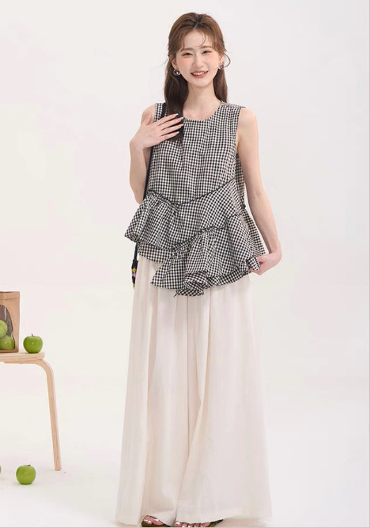 格子荷葉邊背心