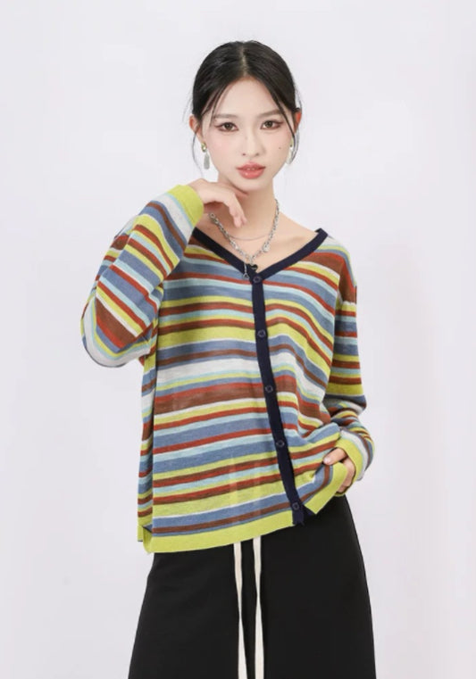 彩色條紋開衫