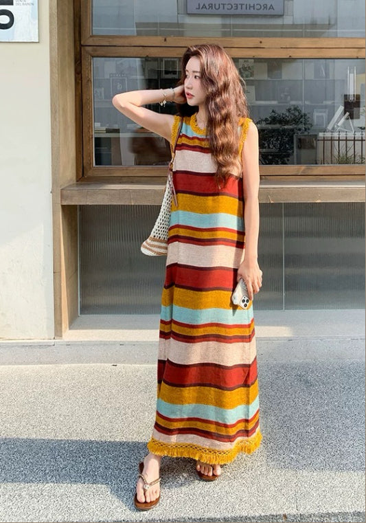 彩條紋背心裙