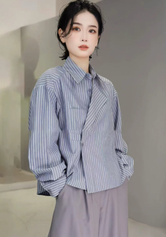 條紋斜扣襯衫