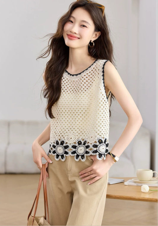 小花編織背心