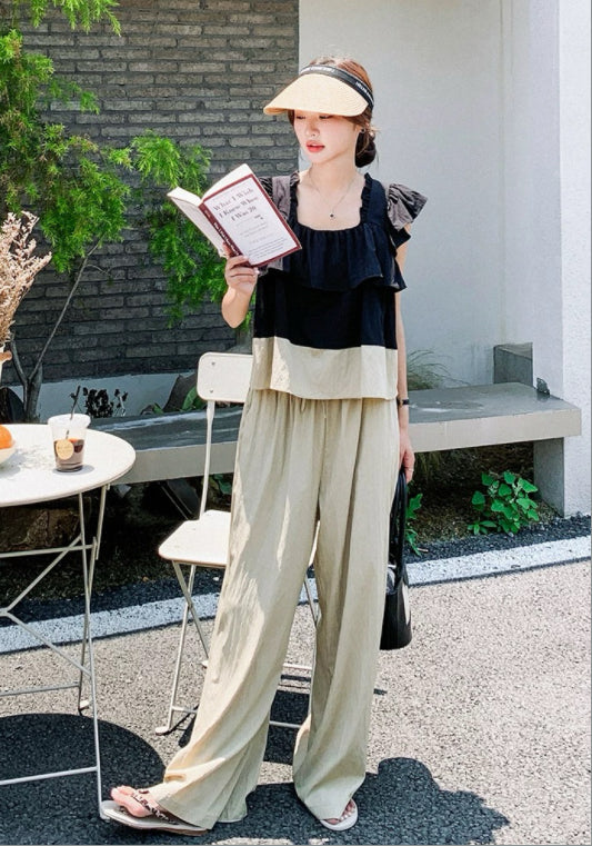 卡其黑撞色套裝