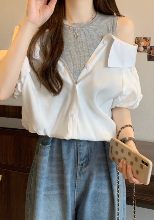 假兩件露肩襯衫