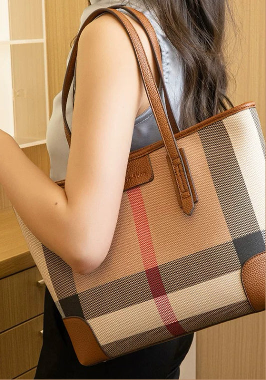 撞色格子托特袋