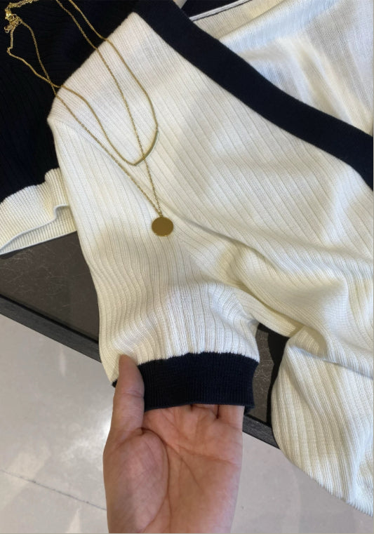 撞色針織上衣