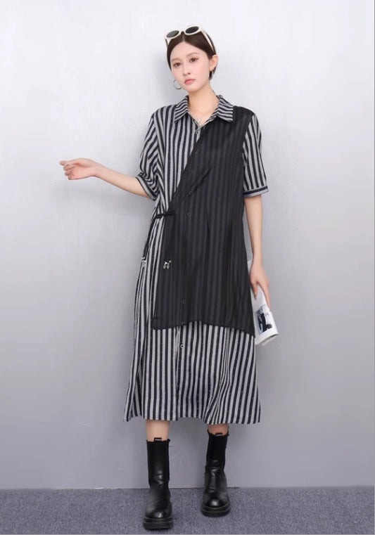 條紋拼接裙