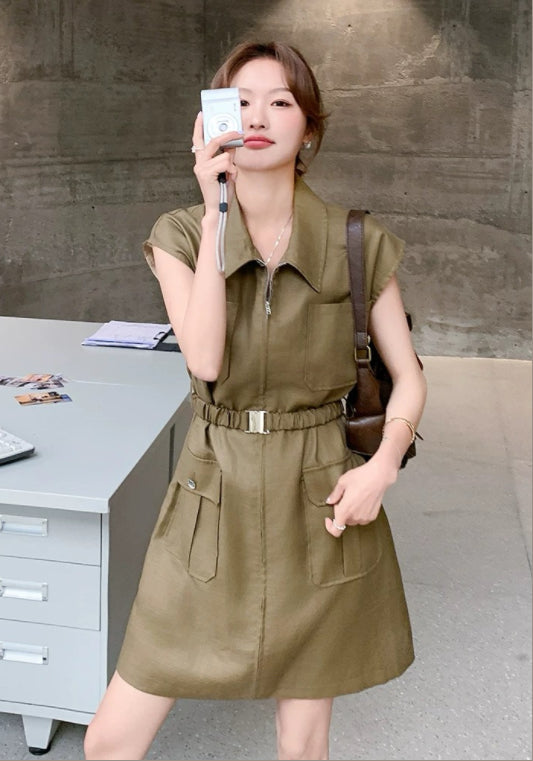 卡其工裝裙