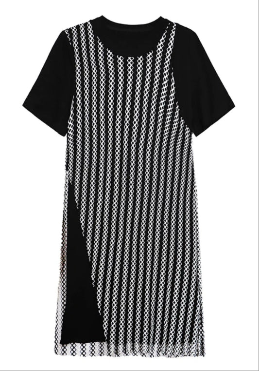 假兩件拼接T恤裙