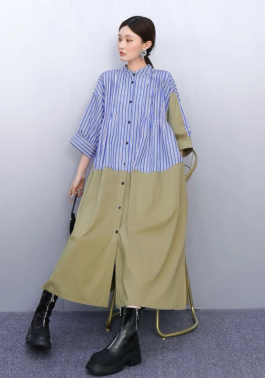 條紋襯衫拼接裙