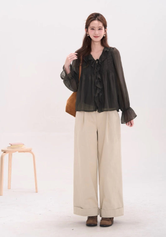 天絲荷葉邊襯衫