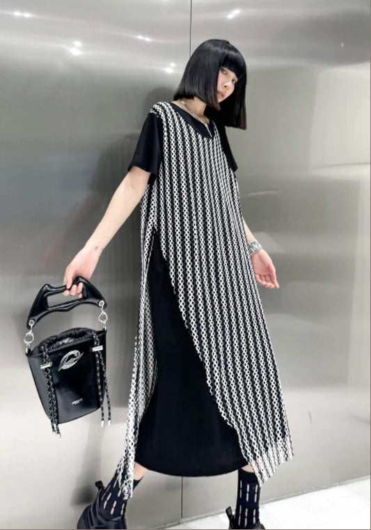 假兩件拼接T恤裙