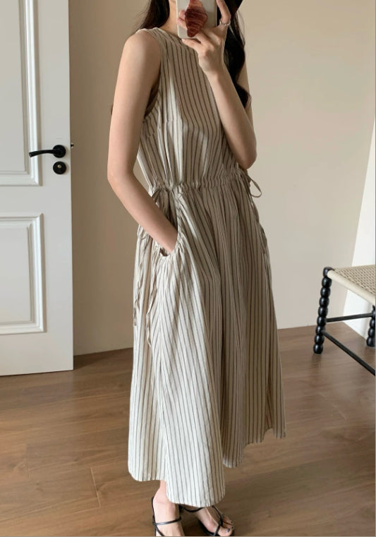 卡其無袖條紋裙