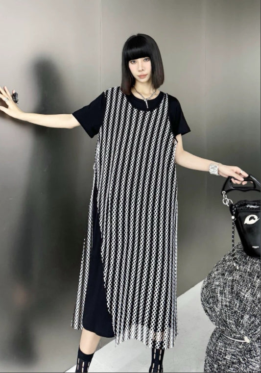 假兩件拼接T恤裙