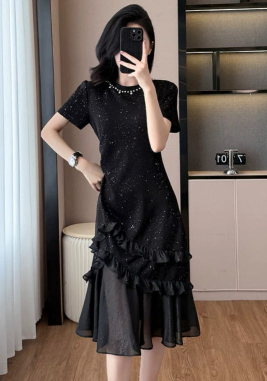 亮鑽木耳拼接裙