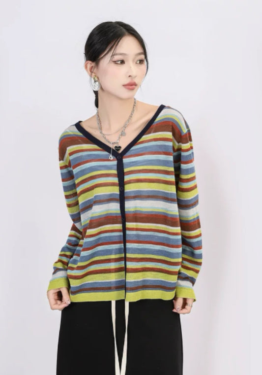 彩色條紋開衫