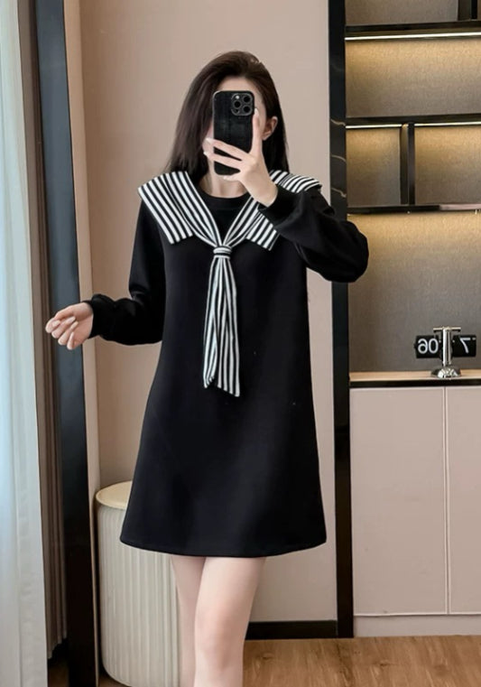 條紋拼接衛衣裙