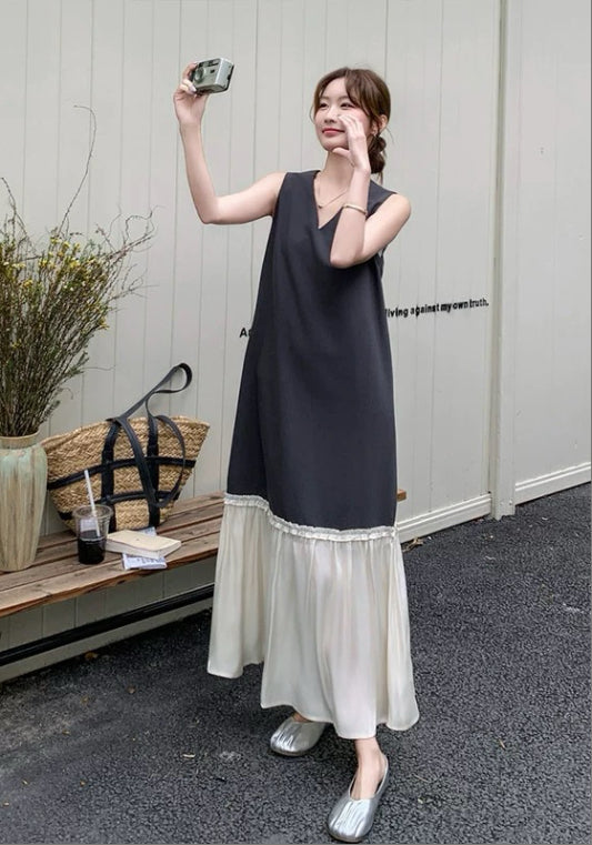 天絲拼接背心裙