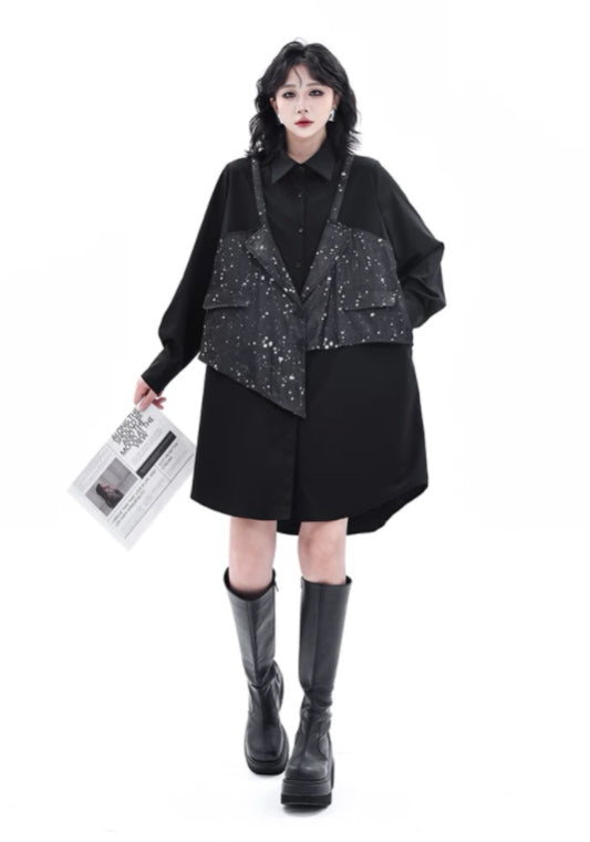 亮片背心拼接裙