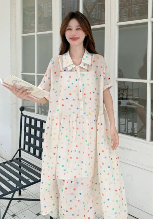 彩色波點連衣裙