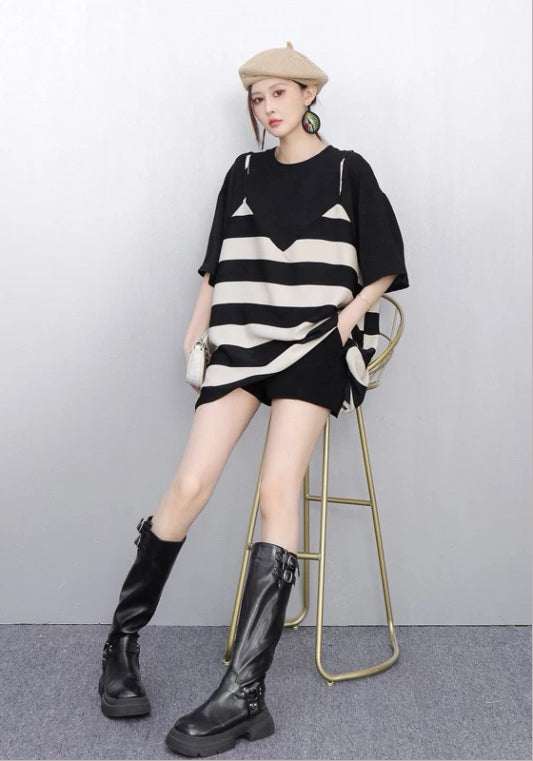 條紋拼接T恤