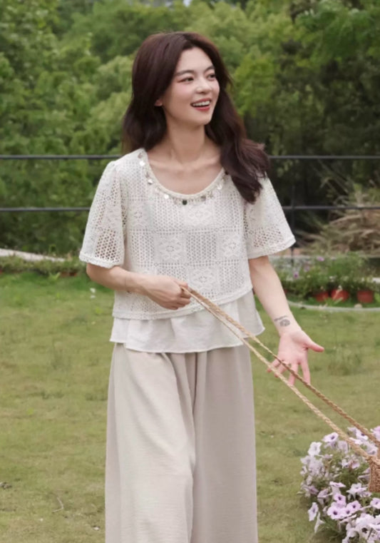 假兩件網格上衣