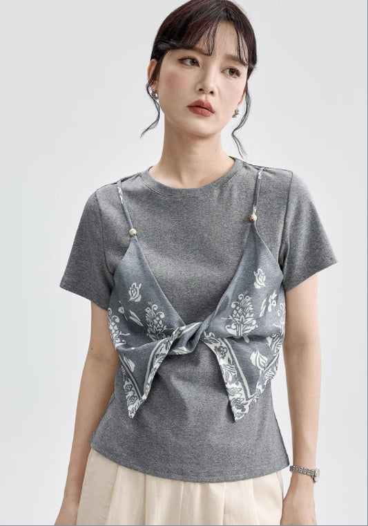 天絲拼接上衣