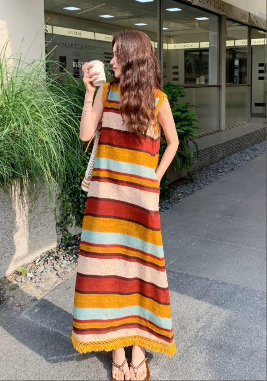 彩條紋背心裙