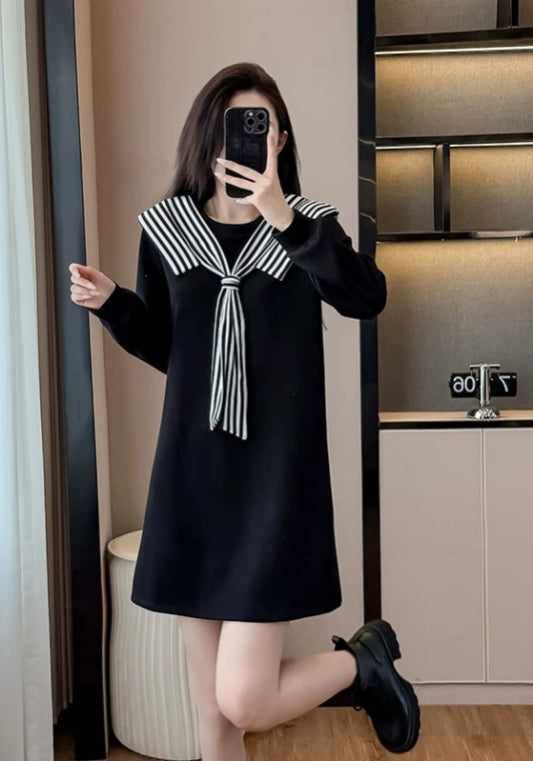 條紋拼接衛衣裙