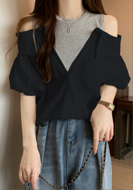 假兩件露肩襯衫