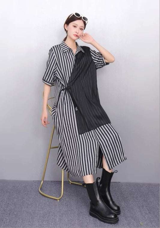 條紋拼接裙